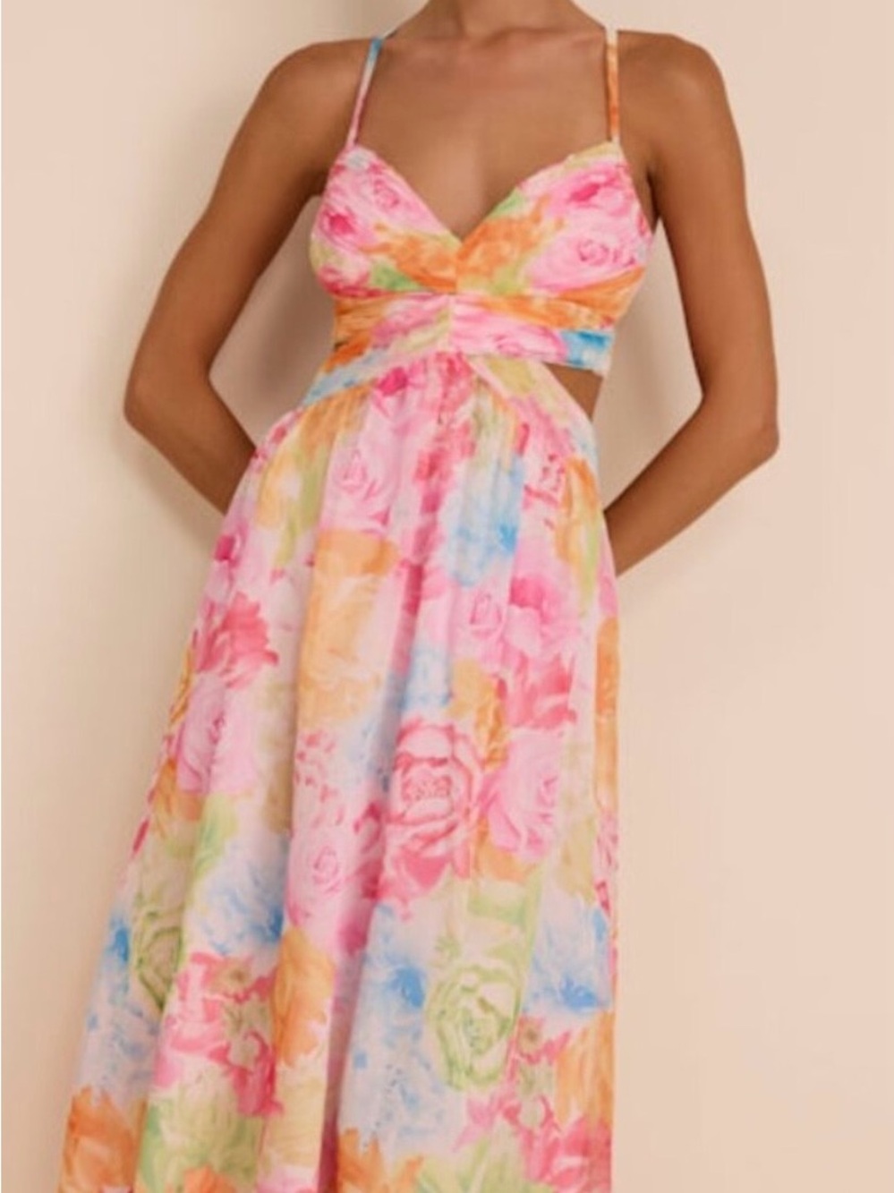 Floral Pastel Spaghetti-Strap Maxi Dress